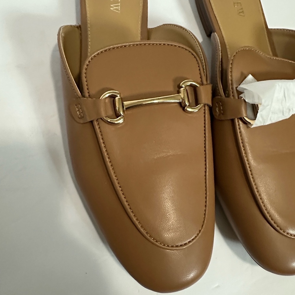 J. Crew Women's Brown Leather Mules with Gold Accent sz - Picture 5 of 11